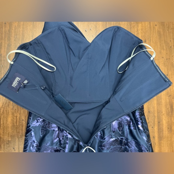 Marchesa Notte Lotus Sequin Midi Dress Size 2 Navy Formal Elegant Party Evening - Picture 9 of 16